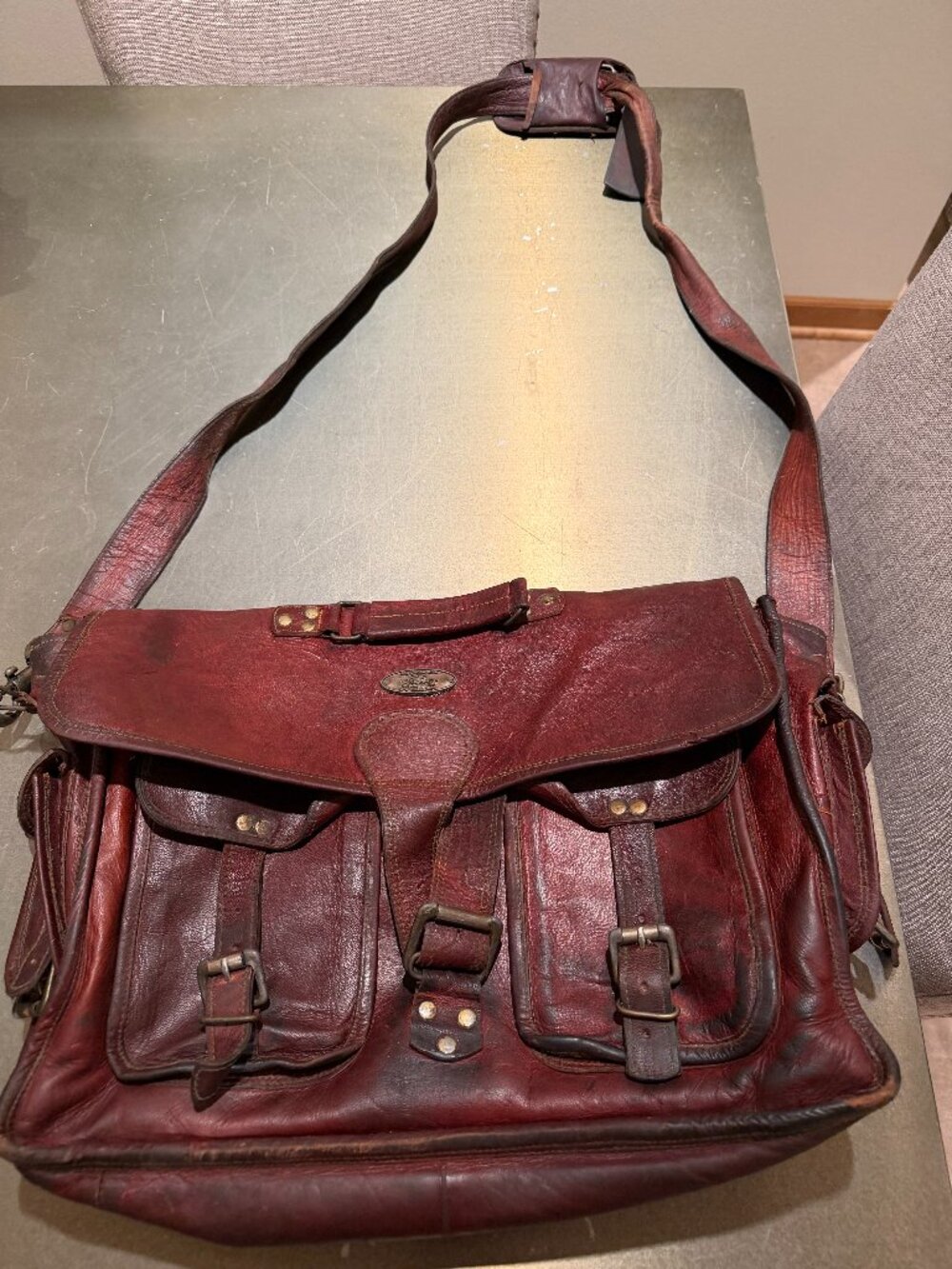 Leather Briefcase Brown Multipocket and Zippered Storage Areas